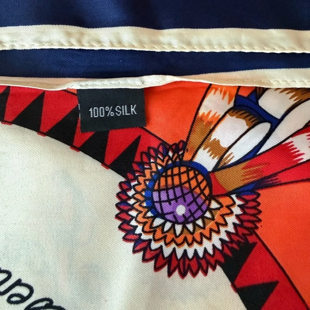 Equestrian 100% Silk Scarf  “Saratoga Rocks” 38”x 40” vibrant colors detailed‌‌